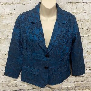 Chicos Green Black Lace Blazer Jacket